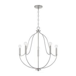 26-3/4 x 25 in. 60W 1-Tier 5-Light Incandescent Transitional Chandelier in Brushed Nickel