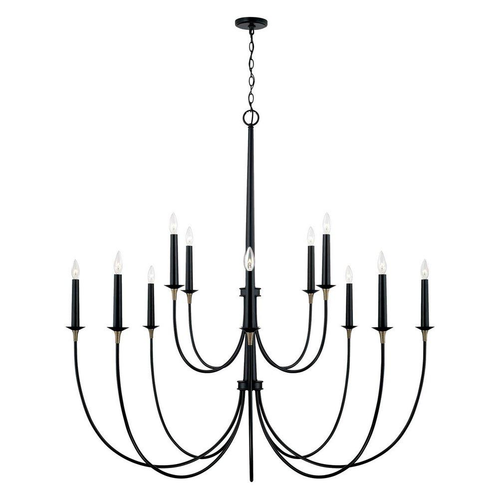 Capital Lighting Matte Black/Brass 52-3/4 x 54 in. 60W 1-Tier 12-Light Incandescent Transitional Chandelier 