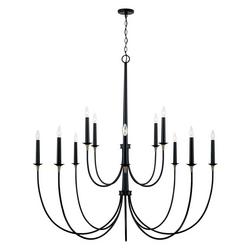 52-3/4 x 54 in. 60W 1-Tier 12-Light Incandescent Transitional Chandelier in Matte Black with Brass