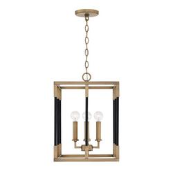 60W 4-Light Candelabra Foyer Lighting in Aged Brass with Black