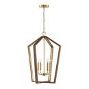 60W 4-Light Candelabra E-12 Incandescent Pendant in Nordic Wood with Matte Brass
