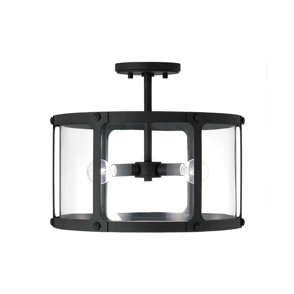 Capital Lighting Black Iron 180W 3-Light Candelabra E-12 Incandescent Semi-Flush Mount Ceiling Fixture 