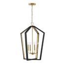 60W 4-Light Candelabra E-12 Incandescent Pendant in Flat Black with Matte Brass