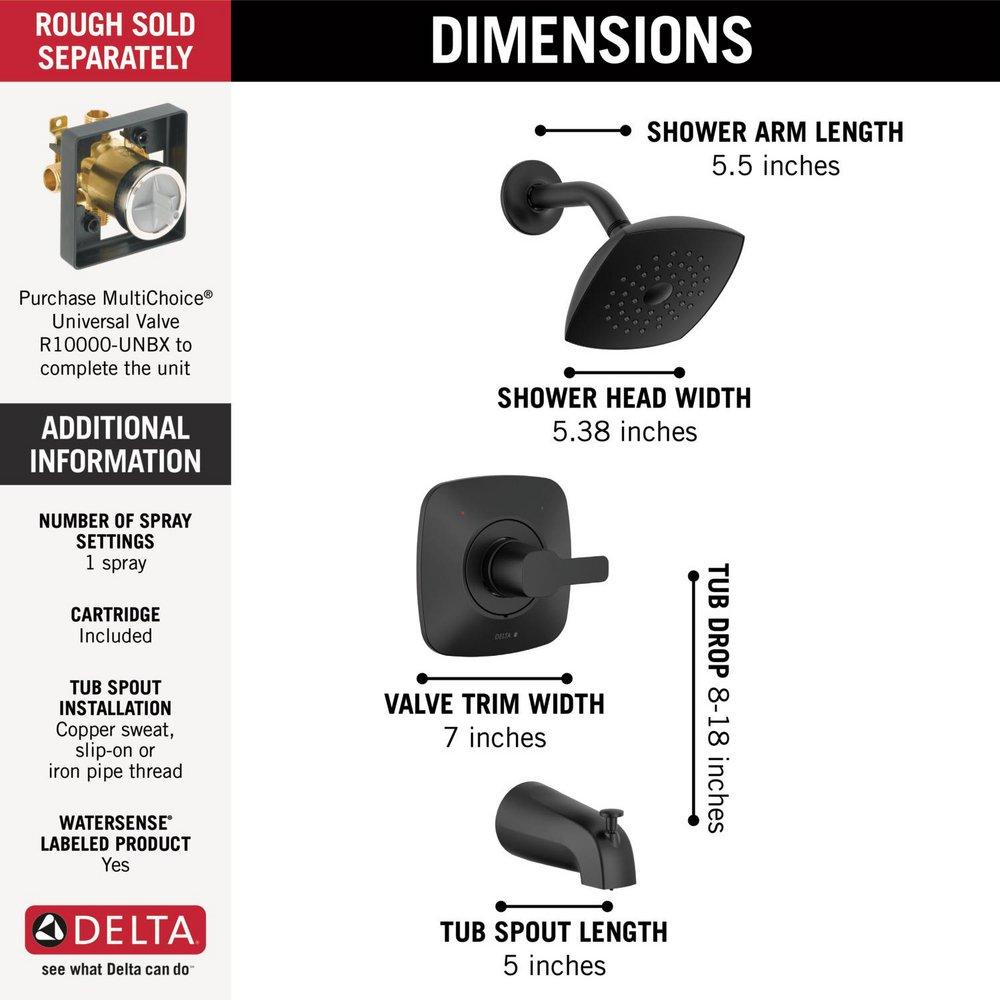 One Handle Single Function Bathtub & Shower Faucet in Matte Black (Trim Only) 