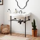 30 x 22 in. Console Bathroom Sink with Brass Stand in Matte Black