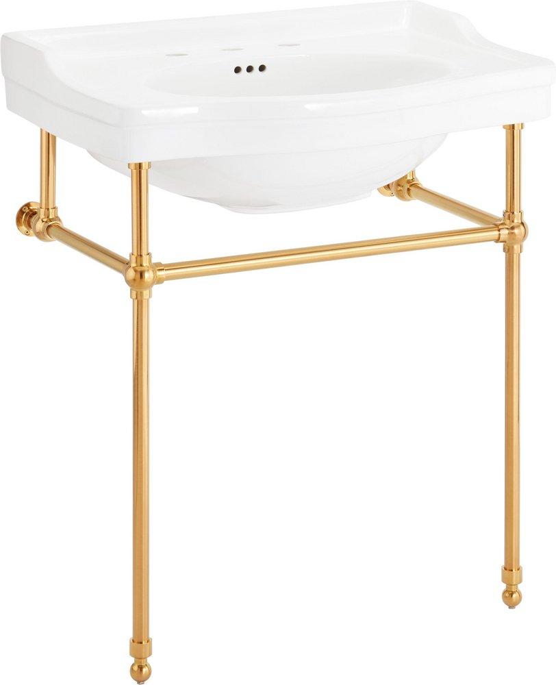 30 x 22 in. Console Bathroom Sink with Brass Stand in Matte Black 