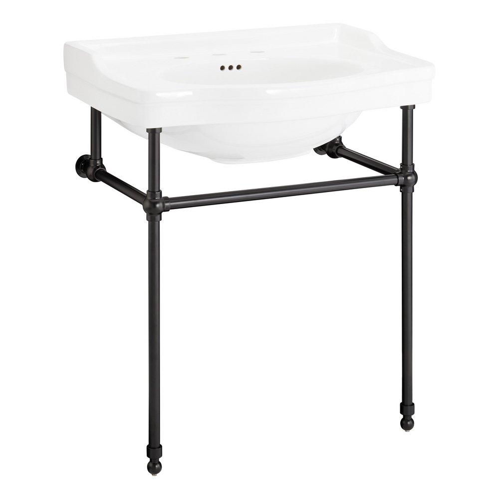 30 x 22 in. Console Bathroom Sink with Brass Stand in Matte Black 