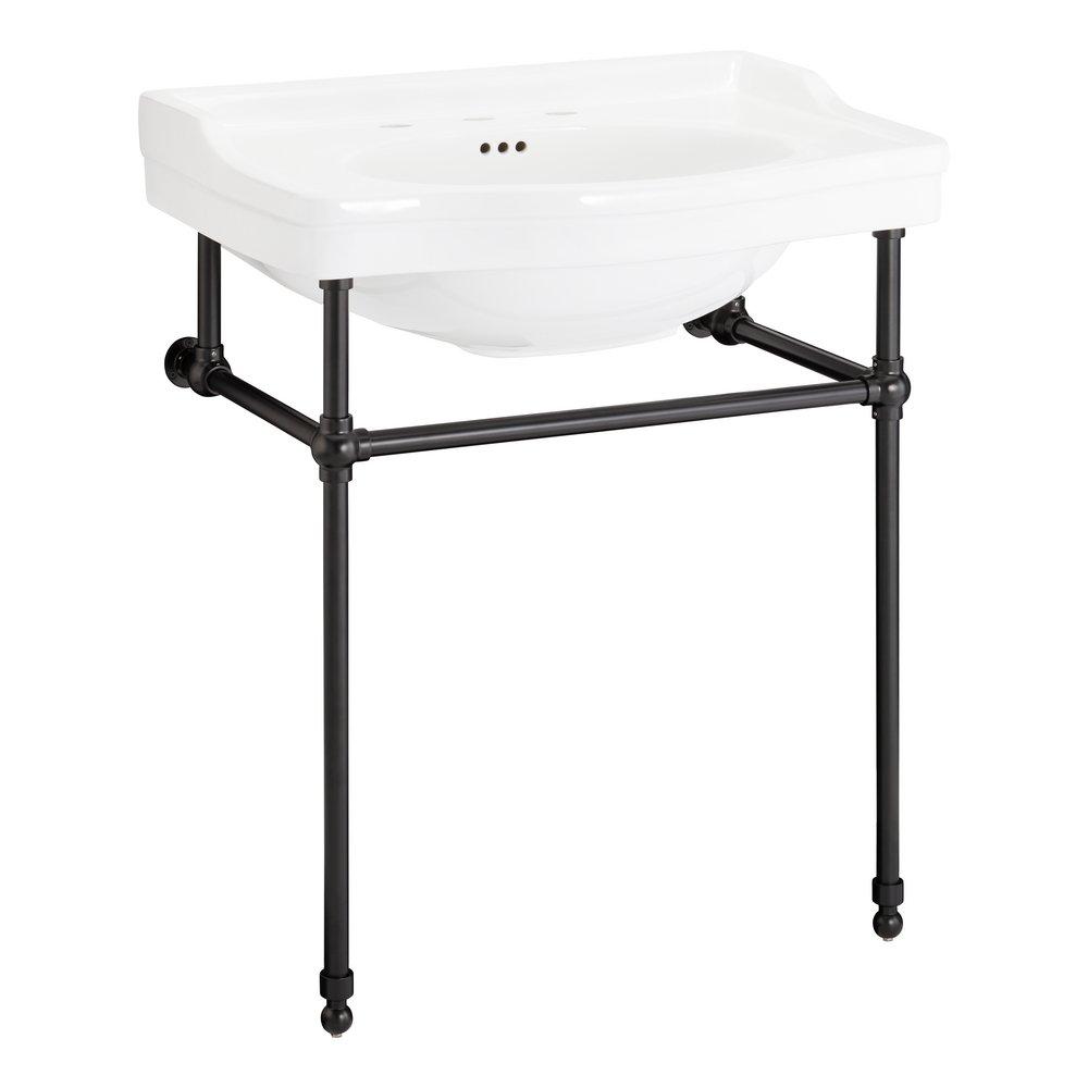 30 x 22 in. Console Bathroom Sink with Brass Stand in Matte Black 