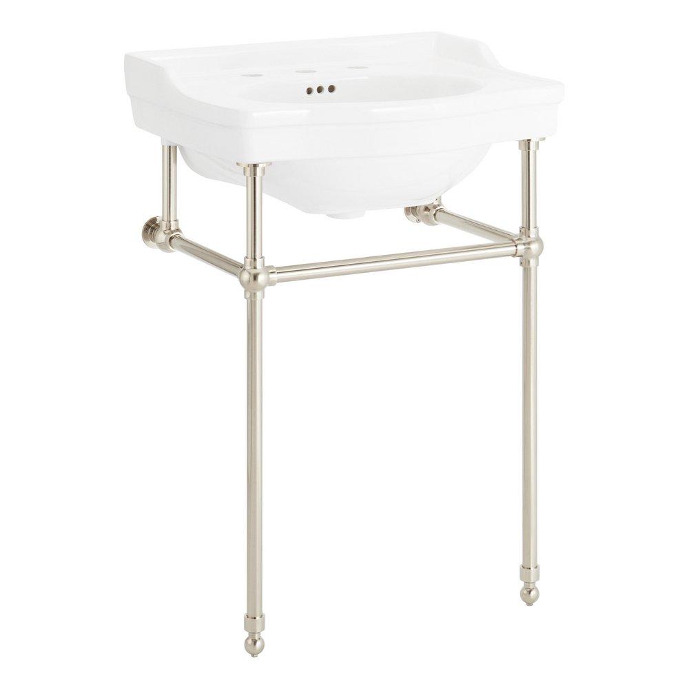 24 x 19 in. Console Bathroom Sink with Brass Stand in Brushed Nickel 