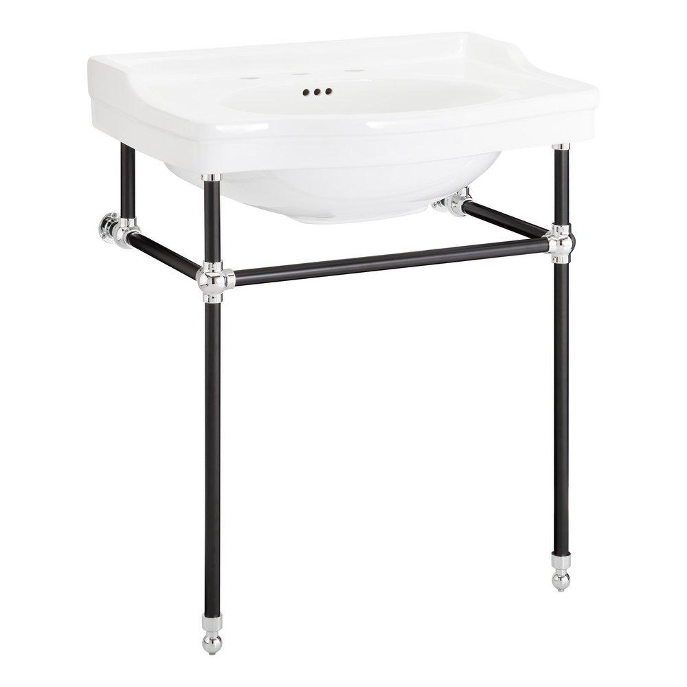 30 CONSOLE SINK WITH BRASS STAND BLACK AND CHROME 