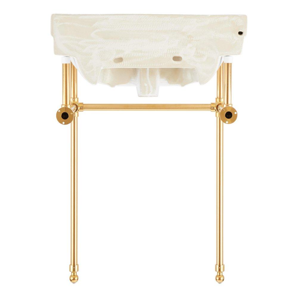 24 x 19 in. Console Bathroom Sink with Brass Stand in Brushed Gold 