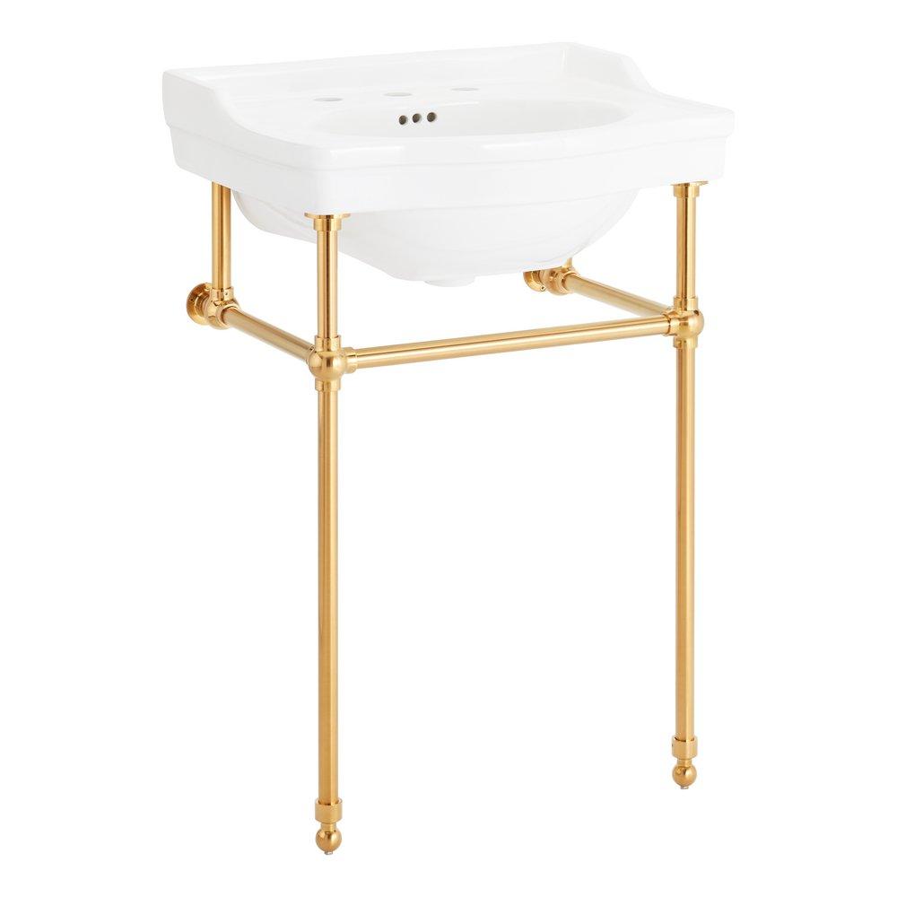 24 x 19 in. Console Bathroom Sink with Brass Stand in Brushed Gold 