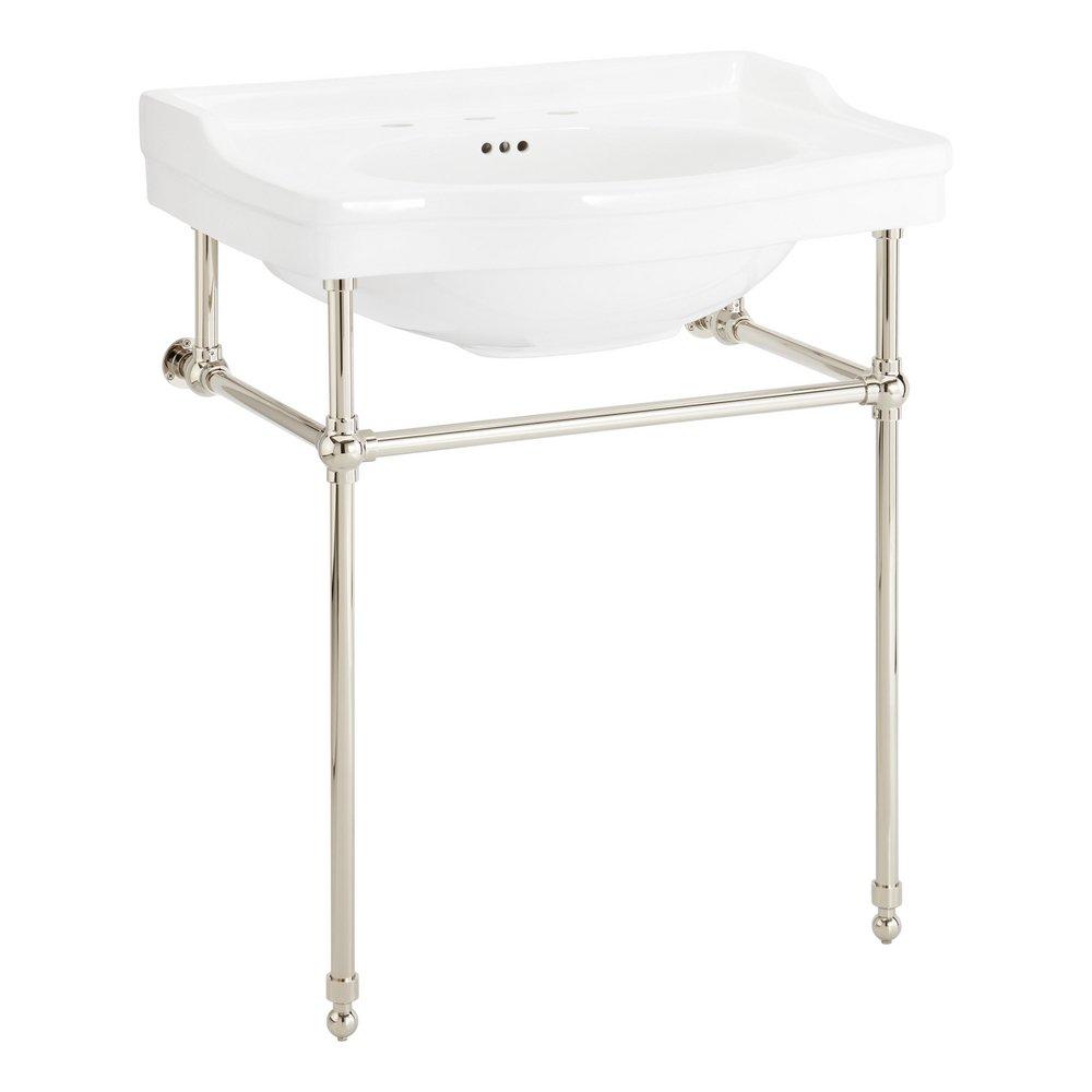 30 x 22 in. Console Bathroom Sink with Brass Stand in Polished Nickel 