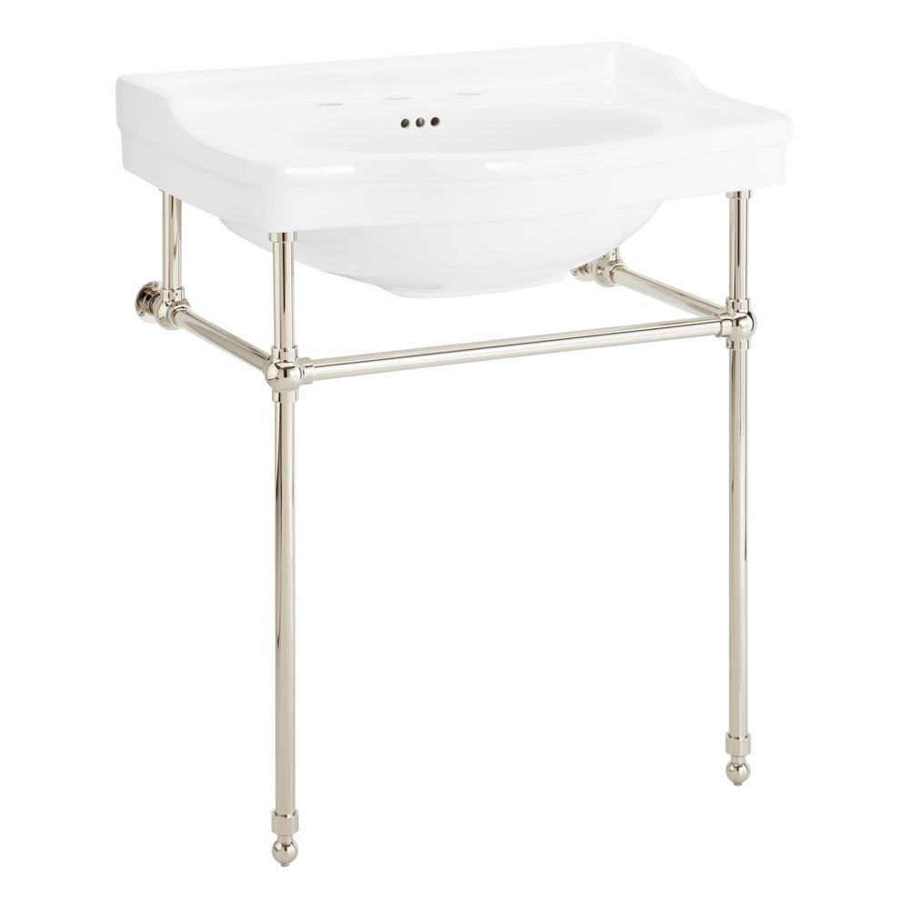 30 x 22 in. Console Bathroom Sink with Brass Stand in Polished Nickel 