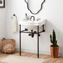 24 x 19 in. Console Bathroom Sink with Brass Stand in Matte Black