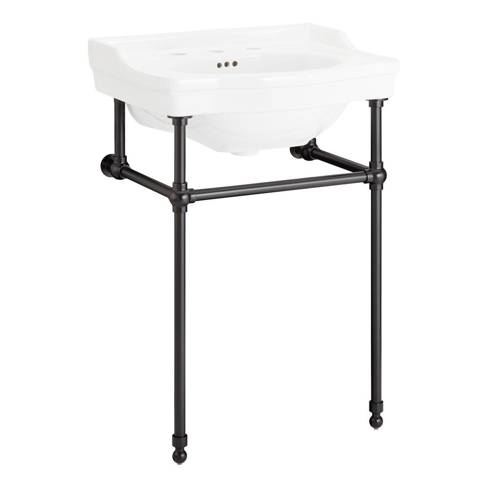 24 x 19 in. Console Bathroom Sink with Brass Stand in Matte Black 