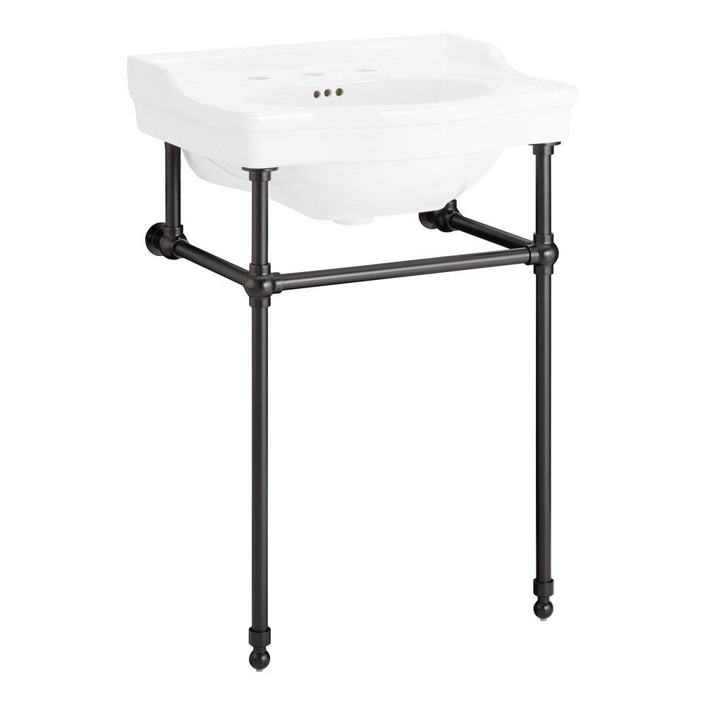 24 x 19 in. Console Bathroom Sink with Brass Stand in Matte Black 