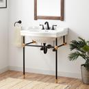30 x 22 in. Console Bathroom Sink with Brass Stand in Black and Gold