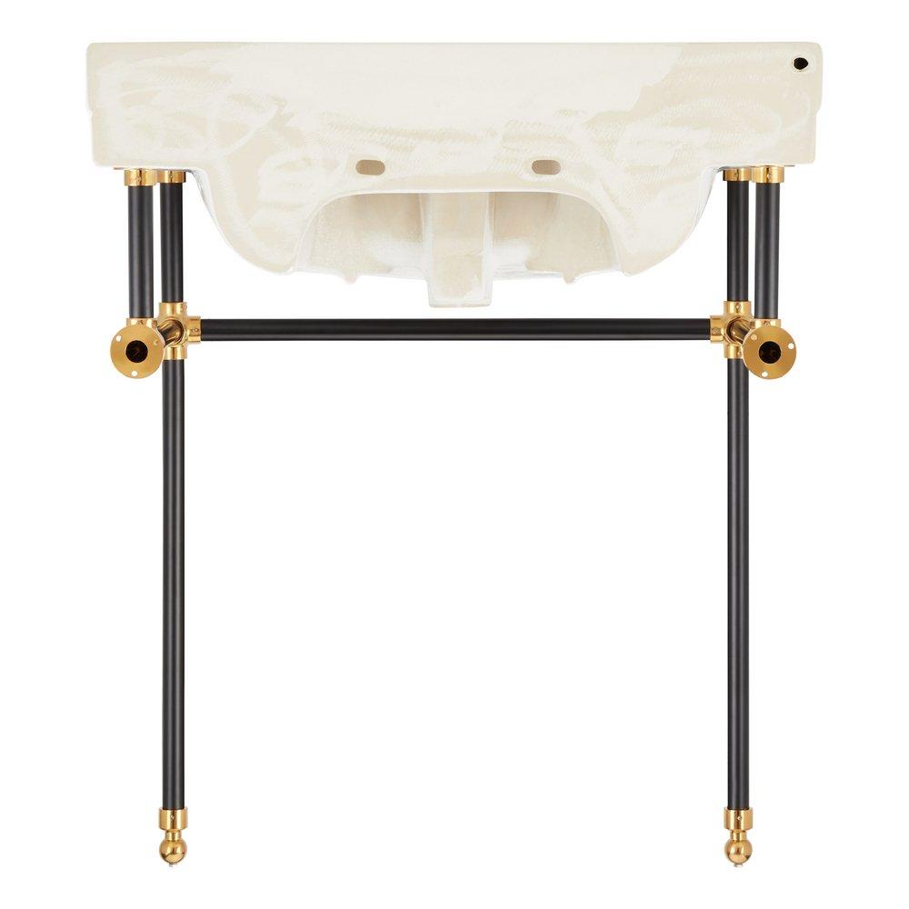 30 x 22 in. Console Bathroom Sink with Brass Stand in Black and Gold 