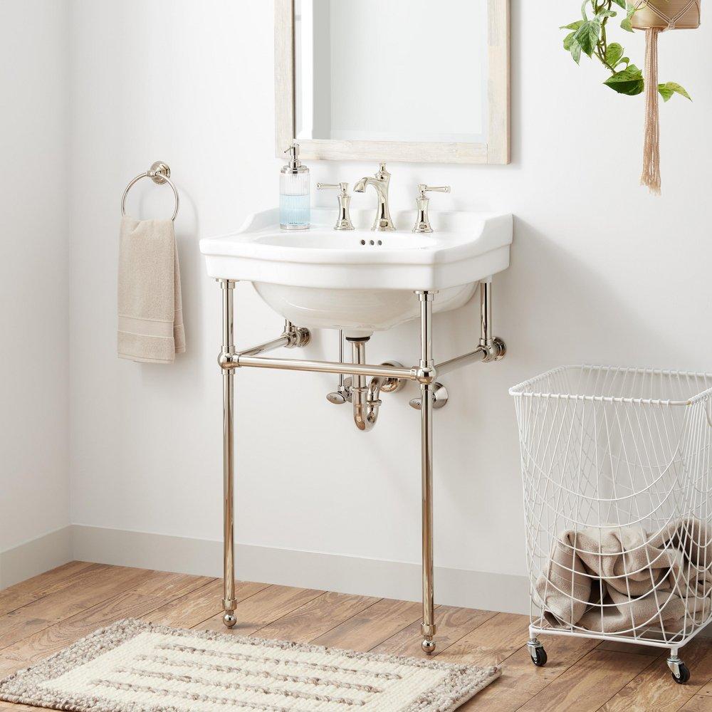 24 x 19 in. Console Bathroom Sink with Brass Stand in Polished Nickel 