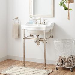 24 x 19 in. Console Bathroom Sink with Brass Stand in Polished Nickel