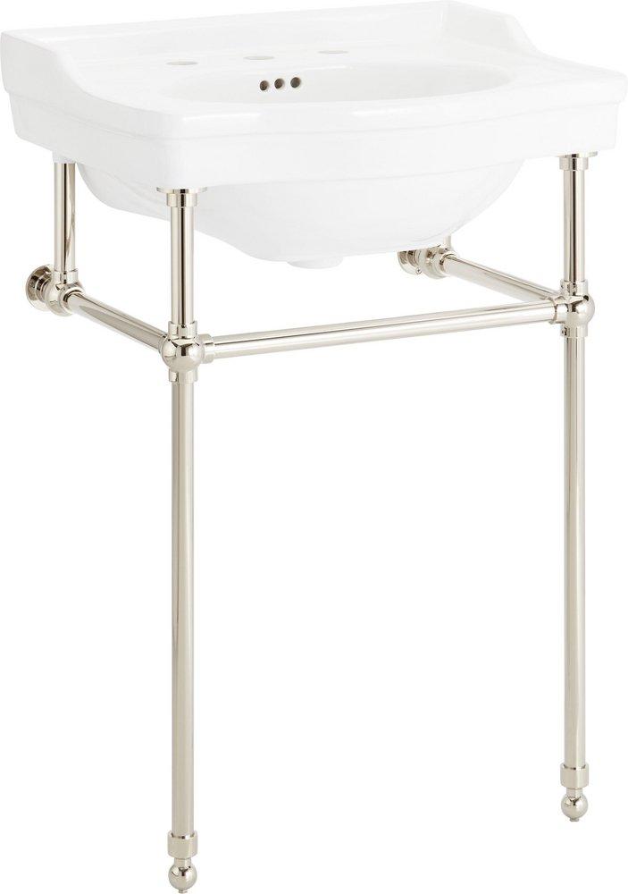 24 x 19 in. Console Bathroom Sink with Brass Stand in Polished Nickel 