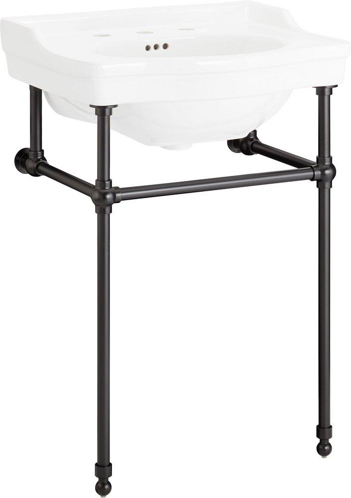 24 x 19 in. Console Bathroom Sink with Brass Stand in Polished Nickel 