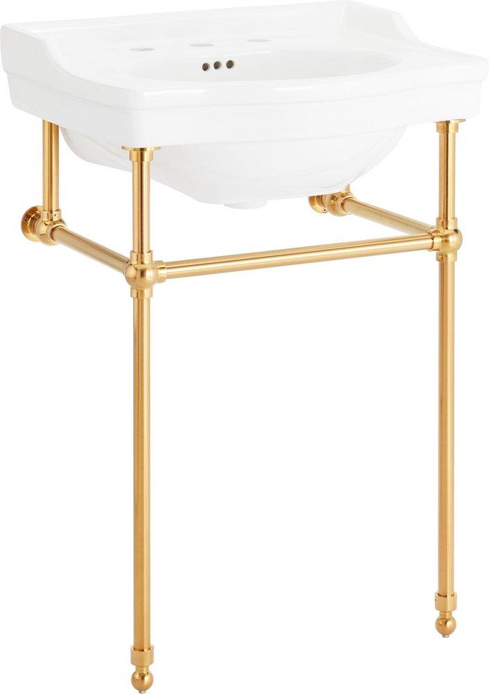 24 x 19 in. Console Bathroom Sink with Brass Stand in Polished Nickel 
