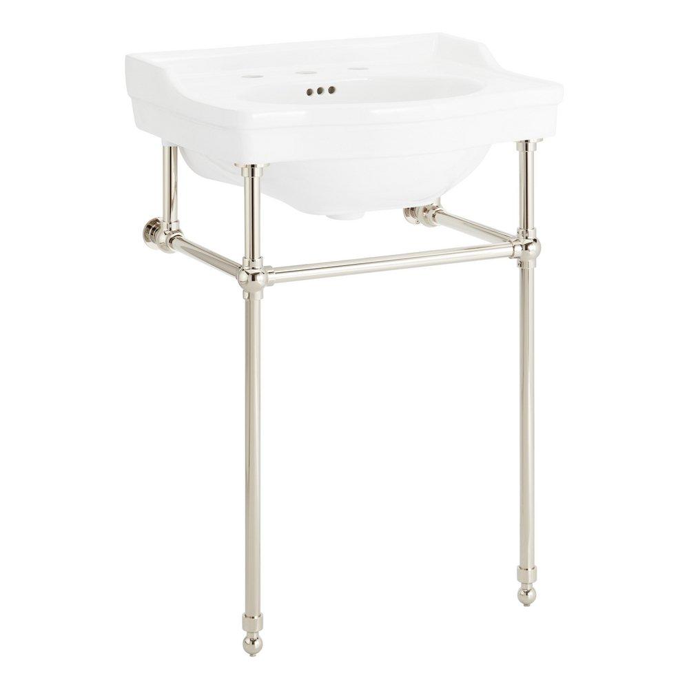 24 x 19 in. Console Bathroom Sink with Brass Stand in Polished Nickel 