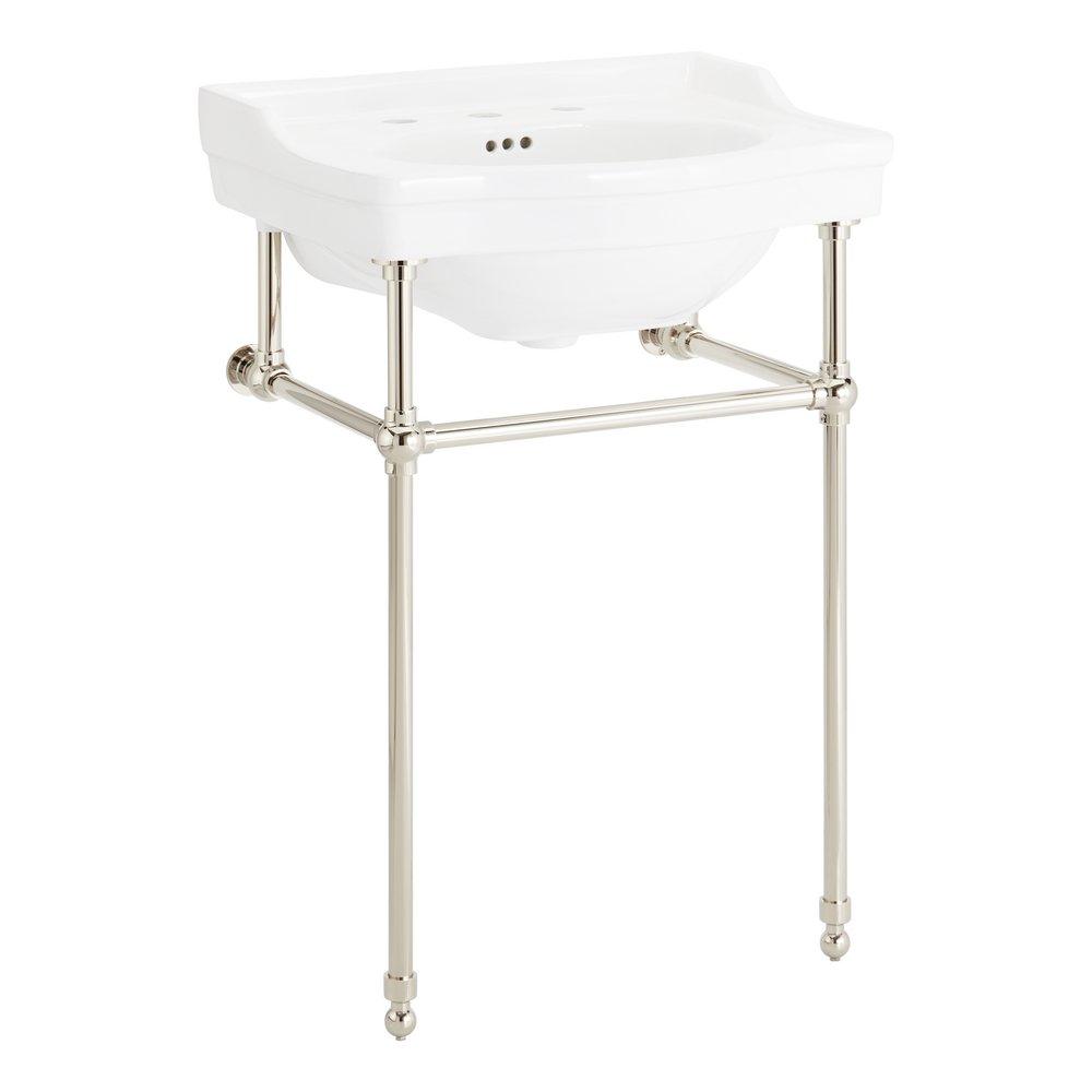 24 x 19 in. Console Bathroom Sink with Brass Stand in Polished Nickel 