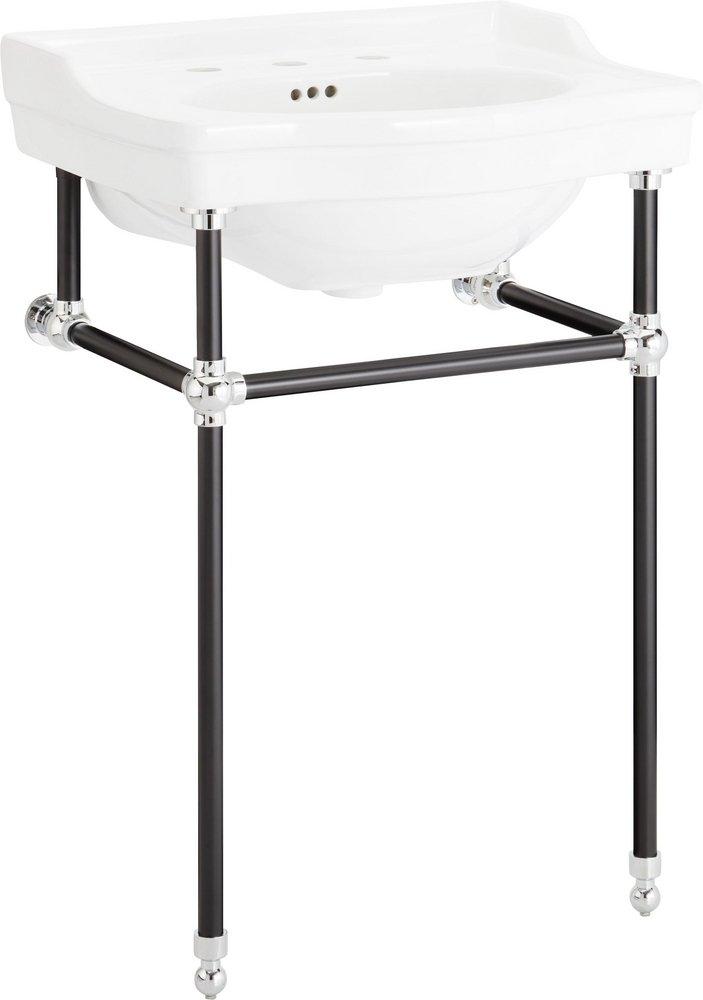 24 x 19 in. Console Bathroom Sink with Brass Stand in Black and Gold 