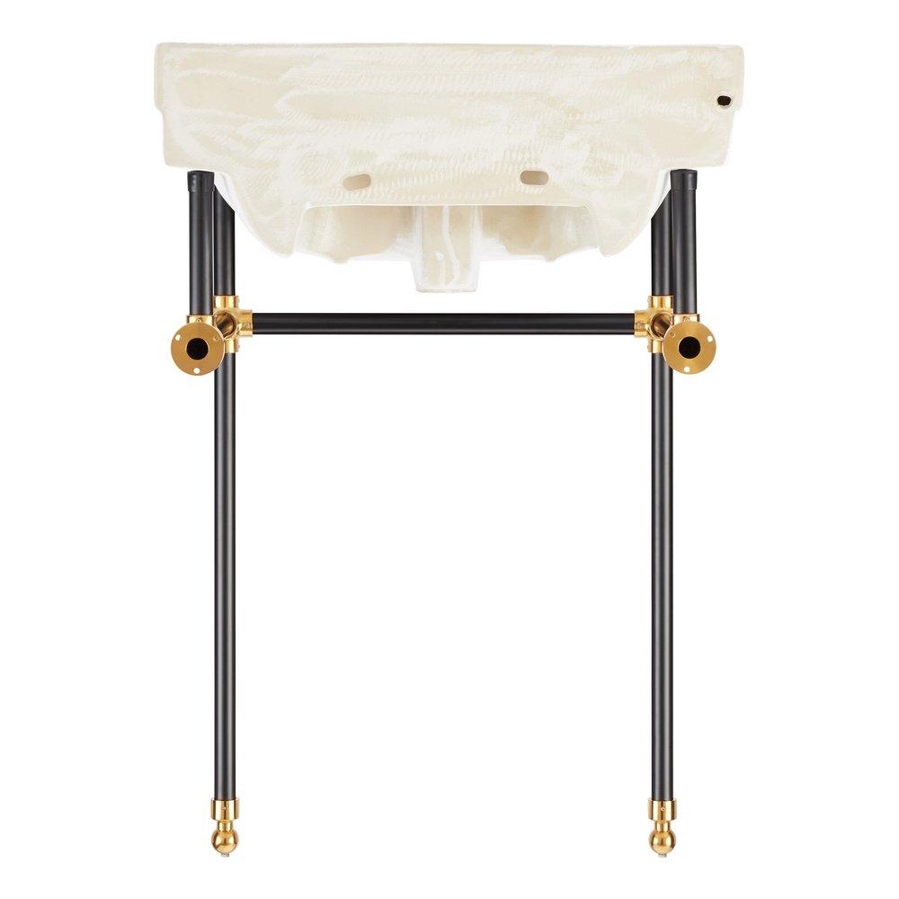 24 x 19 in. Console Bathroom Sink with Brass Stand in Black and Gold 