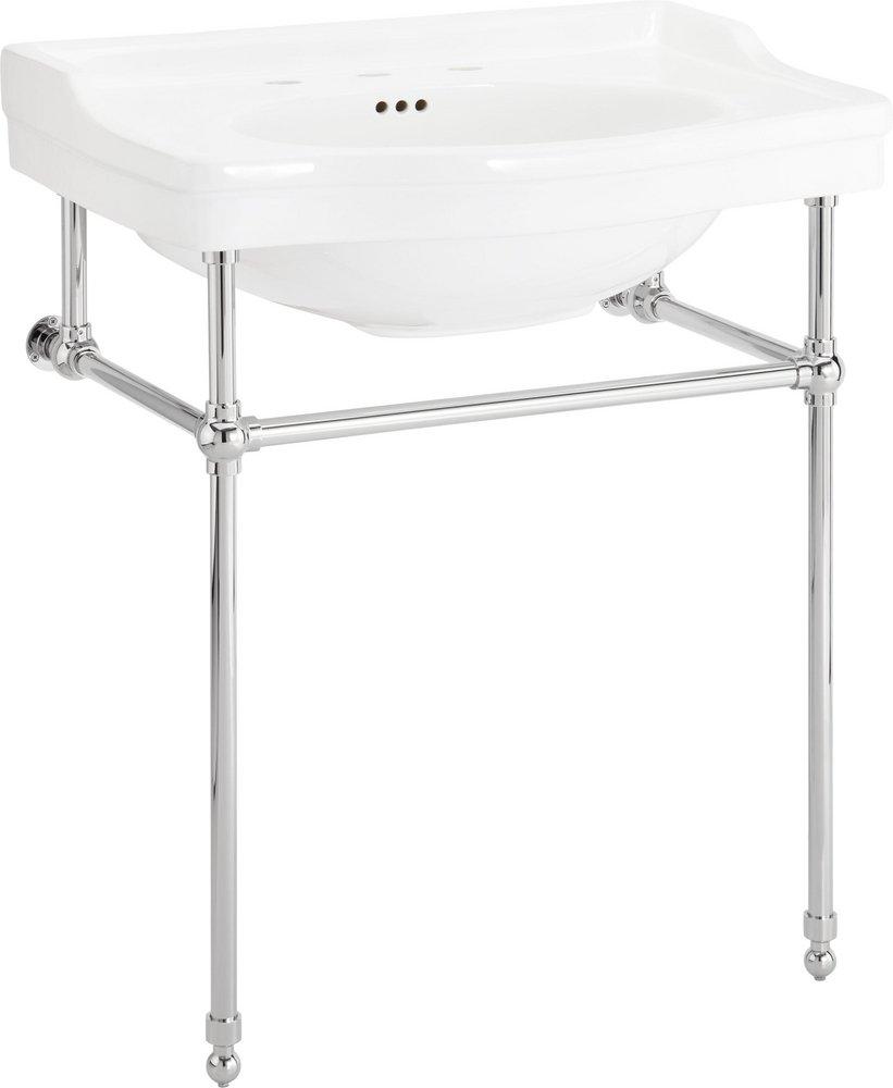 30 x 22 in. Console Bathroom Sink with Brass Stand in Brushed Nickel 