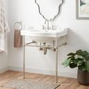 30 x 22 in. Console Bathroom Sink with Brass Stand in Brushed Nickel