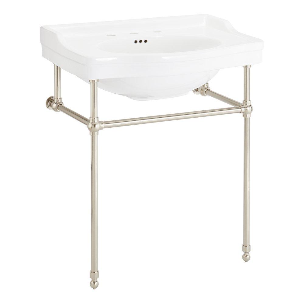 30 x 22 in. Console Bathroom Sink with Brass Stand in Brushed Nickel 