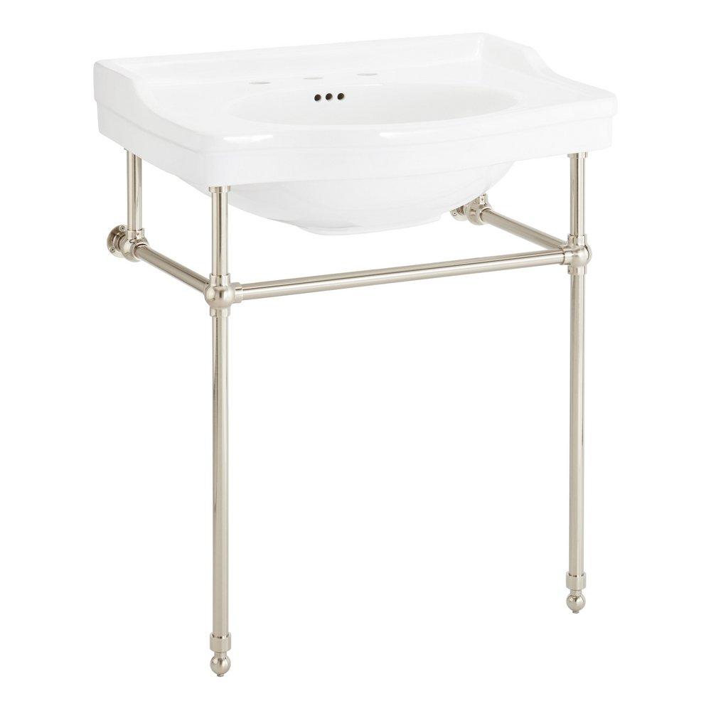 30 x 22 in. Console Bathroom Sink with Brass Stand in Brushed Nickel 