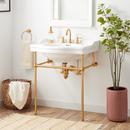 30 x 22 in. Console Bathroom Sink with Brass Stand in Brushed Gold