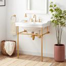 30 x 22 in. Console Bathroom Sink with Brass Stand in Brushed Gold 