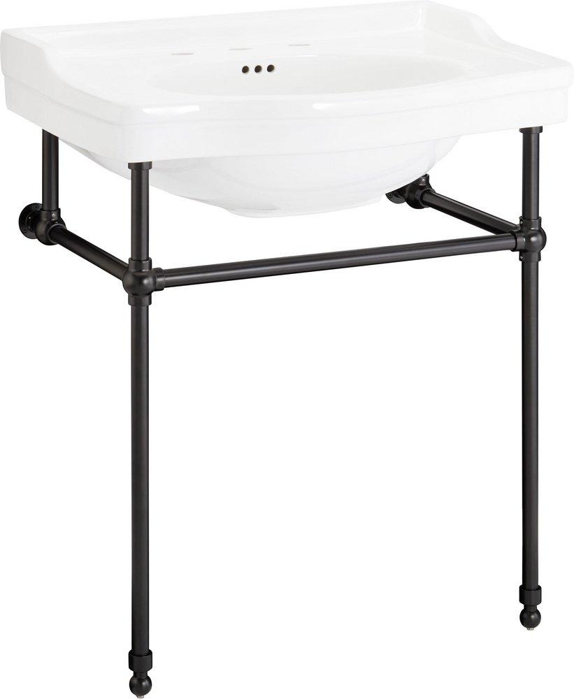 30 x 22 in. Console Bathroom Sink with Brass Stand in Brushed Gold 