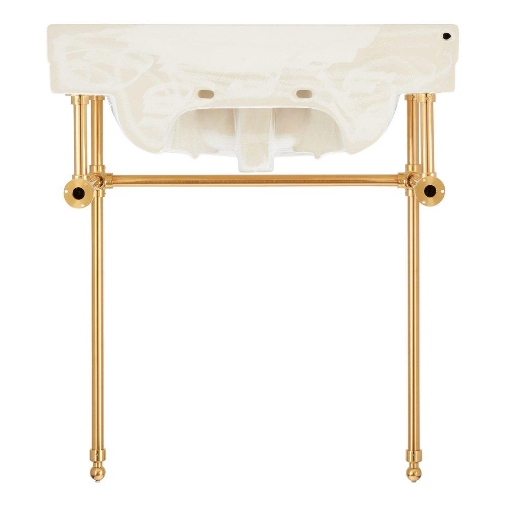 30 x 22 in. Console Bathroom Sink with Brass Stand in Brushed Gold 