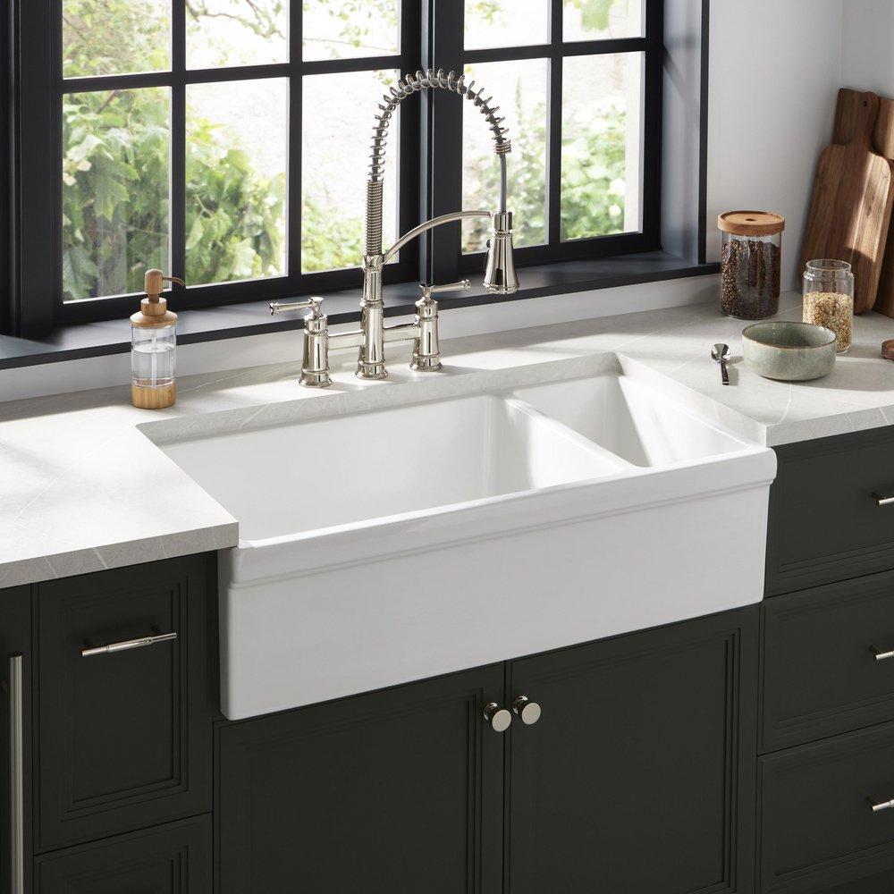 36 REVERSIBLE 80/20 DOUBLE-BOWL FIRECLAY FARMHOUSE SINK - WHITE 