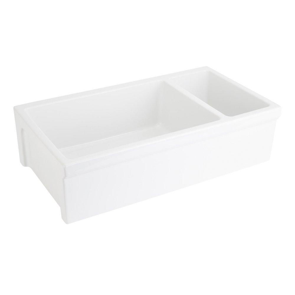 36 REVERSIBLE 80/20 DOUBLE-BOWL FIRECLAY FARMHOUSE SINK - WHITE 