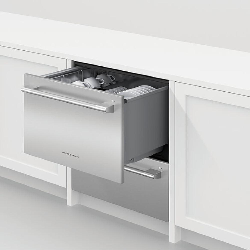 STAINLESS STEEL DOUBLE DISHDRAWER FULL SIZE STAINLESS INTERIOR PROFESSIONAL HANDLE 