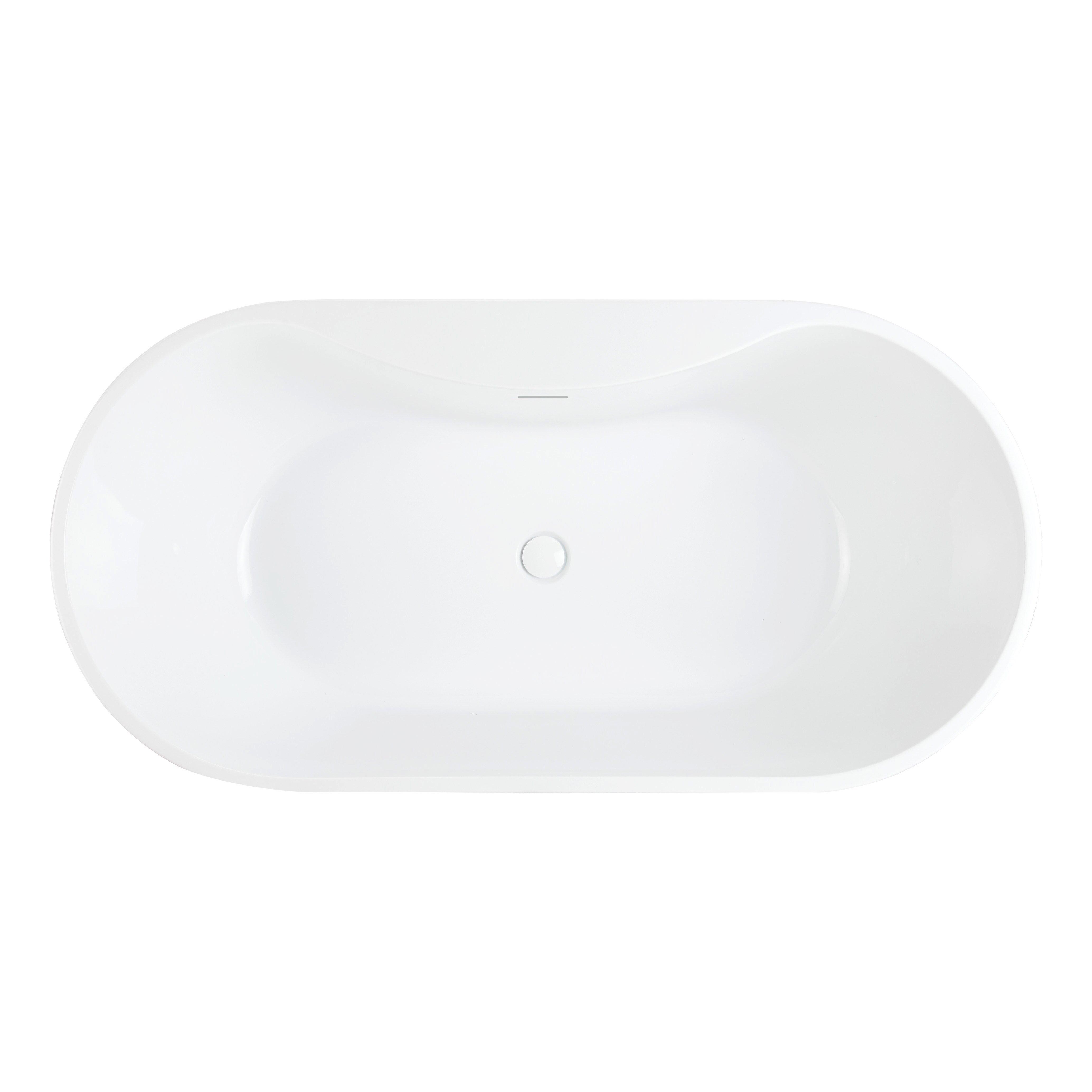59 x 29-1/2 in. Freestanding Bathtub with Center Drain in White 