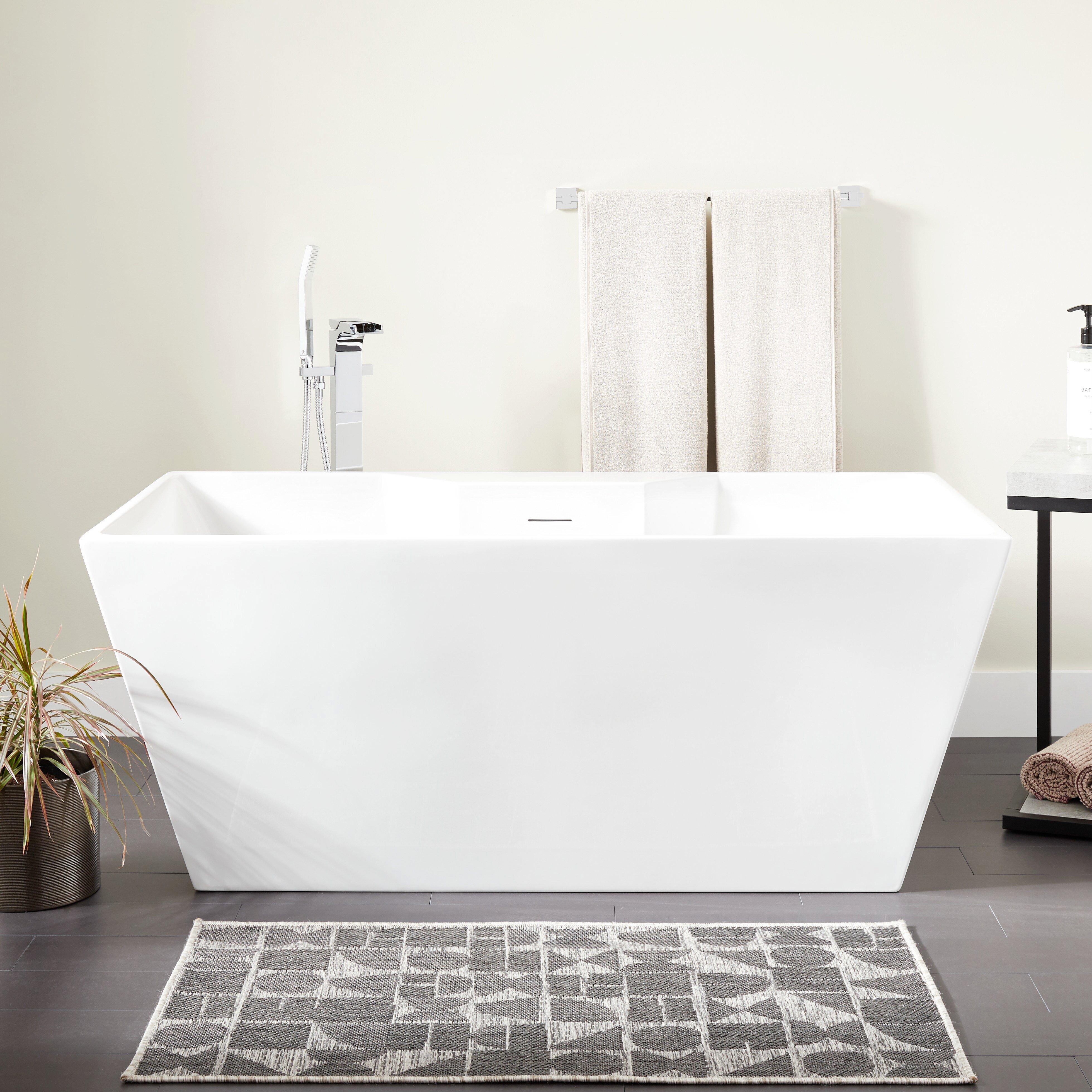 59 x 29-1/2 in. Freestanding Bathtub with Center Drain in White 