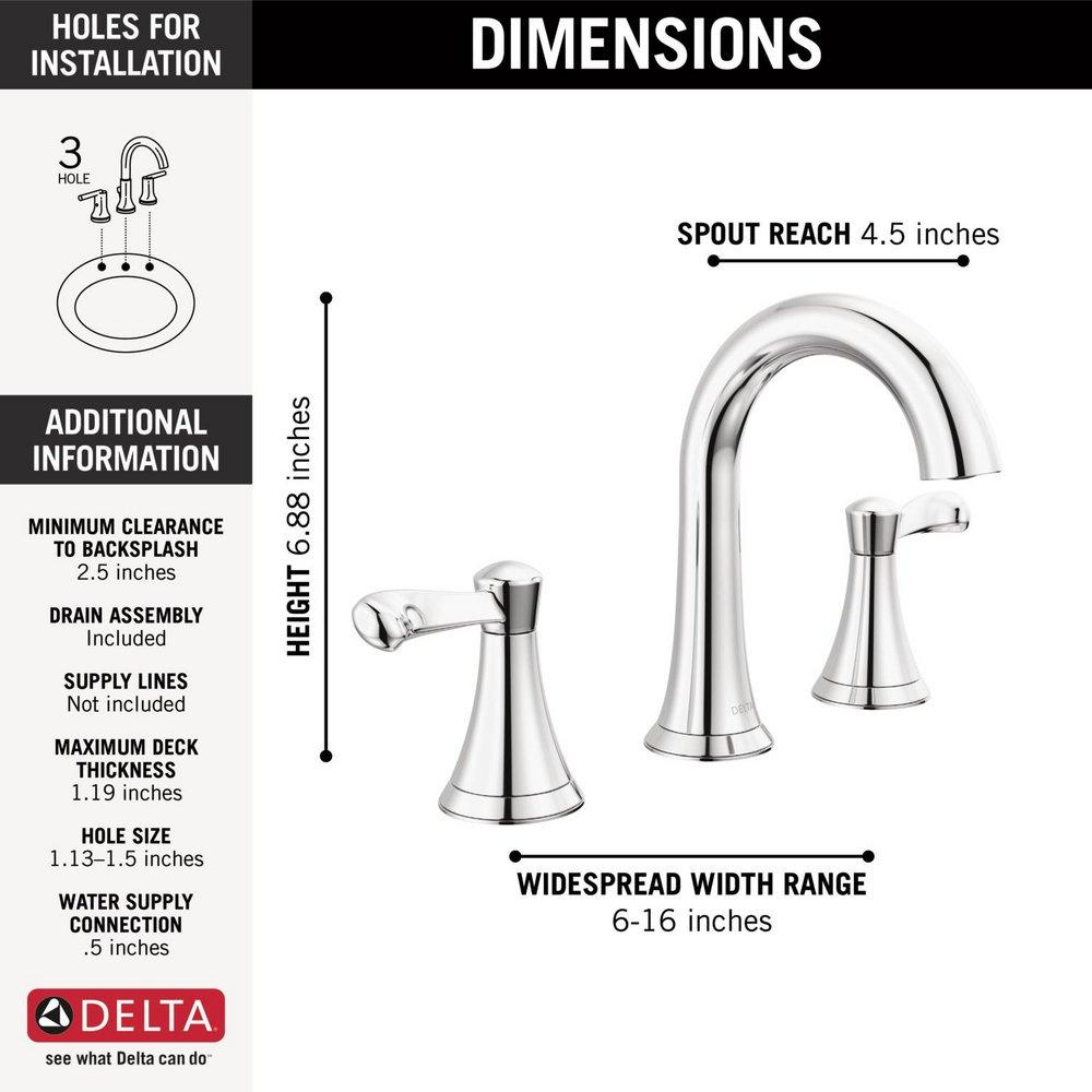 Delta Faucet Chrome Two Handle Widespread Bathroom Sink Faucet 
