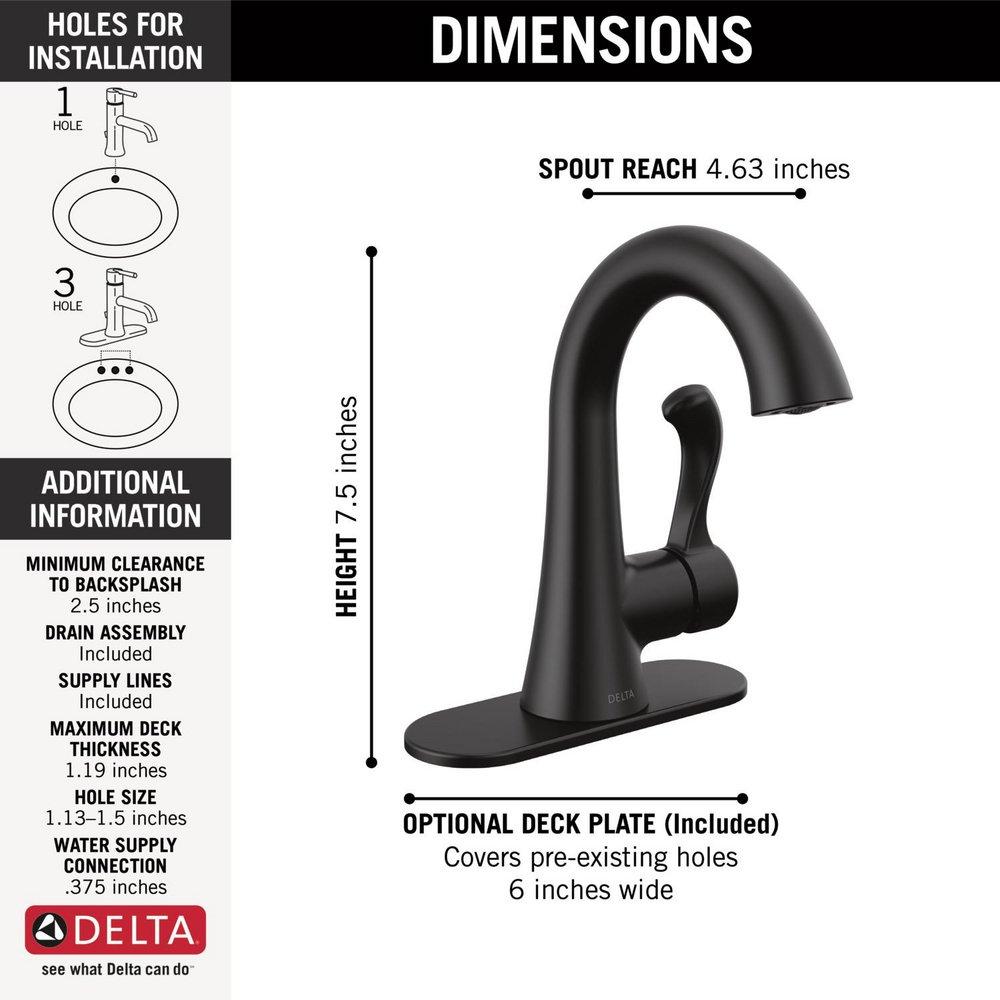 Delta Faucet Matte Black Single Handle Monoblock Bathroom Sink Faucet 