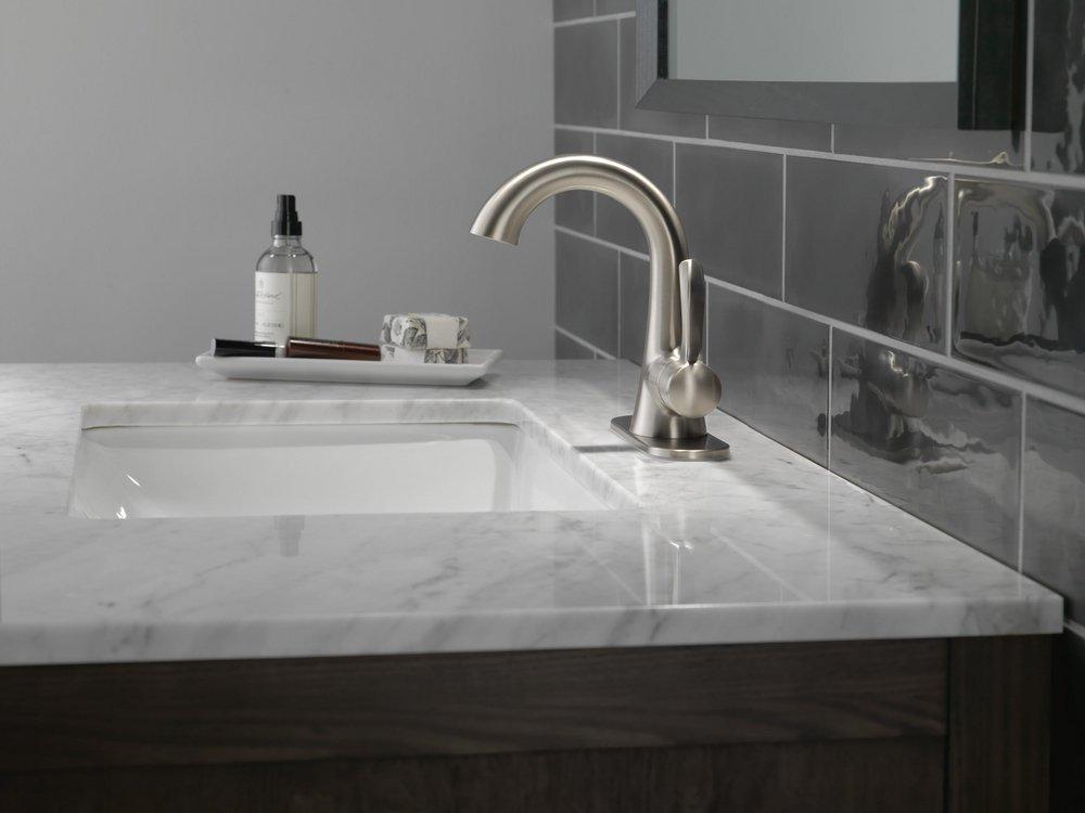 Delta Faucet SpotShield&reg; Brushed Nickel Single Handle Monoblock Bathroom Sink Faucet 