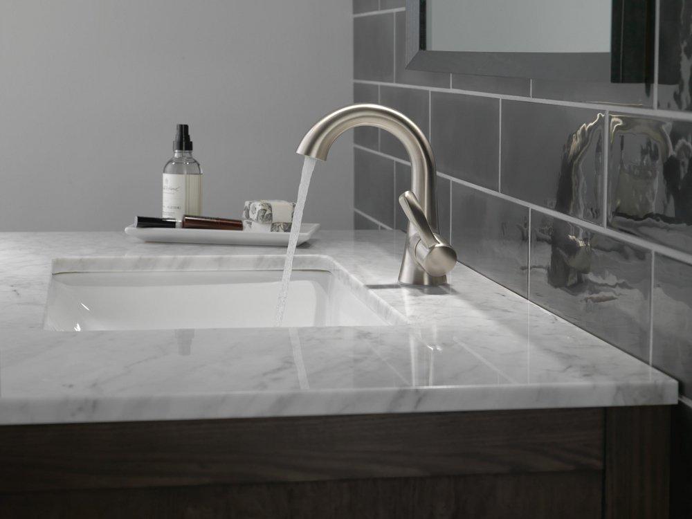 Delta Faucet SpotShield&reg; Brushed Nickel Single Handle Monoblock Bathroom Sink Faucet 