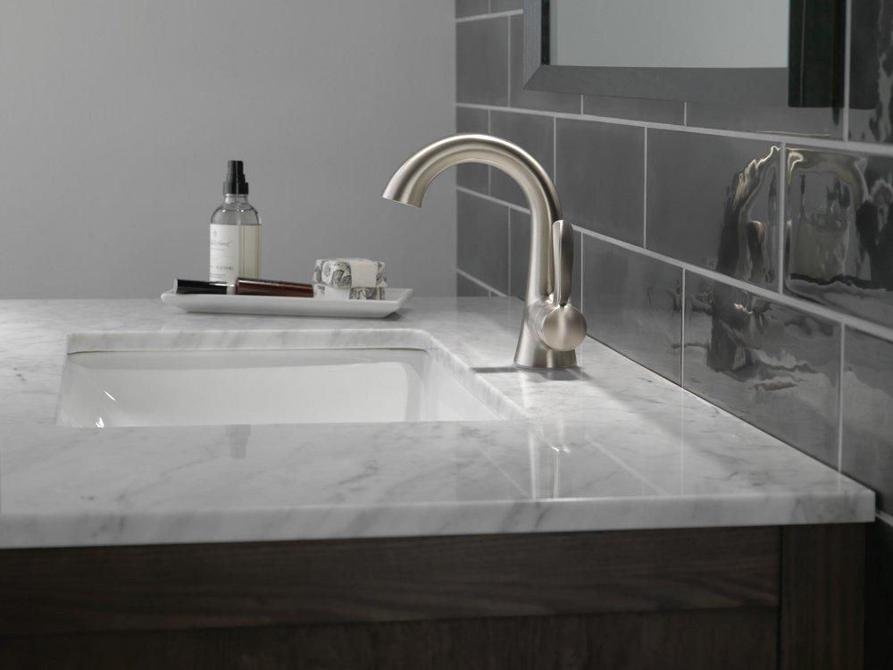 Delta Faucet SpotShield&reg; Brushed Nickel Single Handle Monoblock Bathroom Sink Faucet 